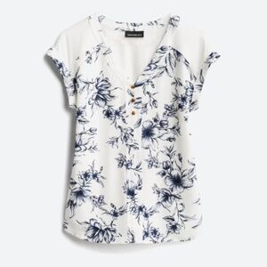 Fortune + Ivy Joanna Natural Button Mixed Material Top